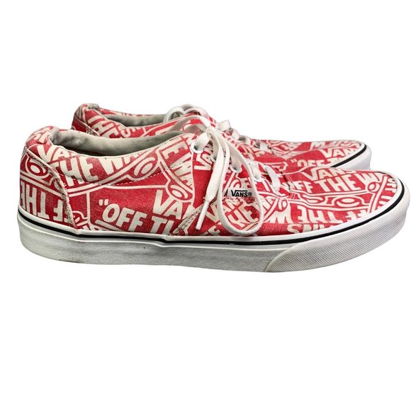 Vans Other - Vans Off the Wall Sneakers size 11 Allover Print Logos Spellout Red White Low
